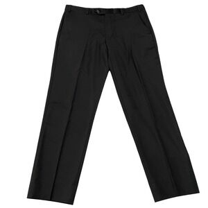 Armani Collezioni Dress Pants‎ Mens 35x29 Solid Black Wool Flat Front Trousers